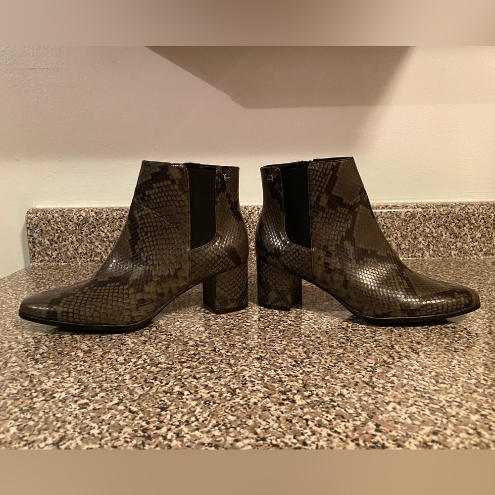 Gray and Black Calvin Klein Animal Print Boots